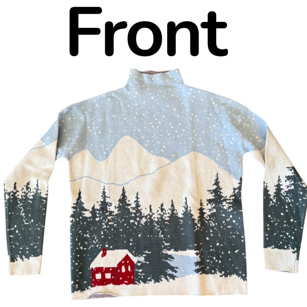 NWOT TAHARI Mock Neck Winter Scene Woman's Sweater Size Small - Picture 3 of 12